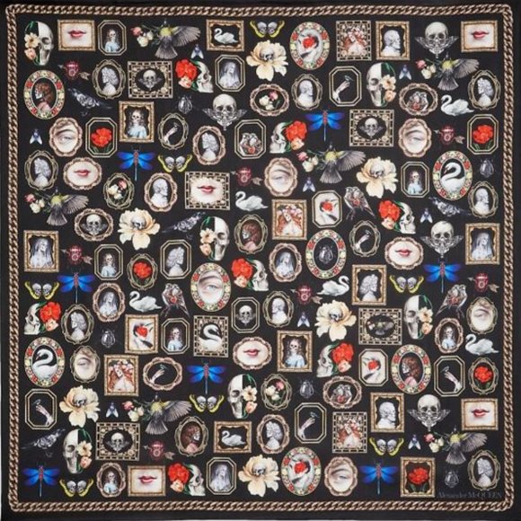Alexander McQueen Accessories - Alexander McQueen Skull Silk Scarf Large Black Multi